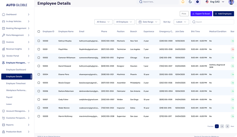 AGS Employee Management Registry List Screenshot